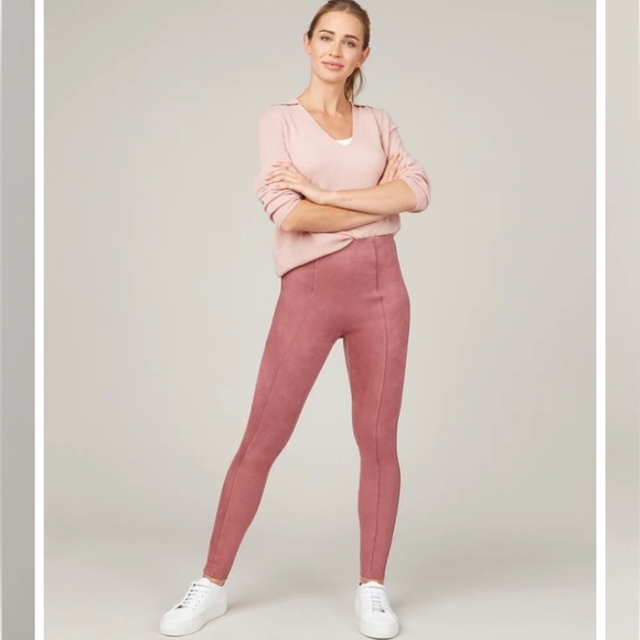 SPANX Faux Suede Leggings Rich Rose | Size Medium | NWT - Picture 1 of 7